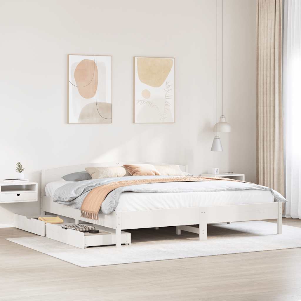 fehér tömör fenyőfa ágy matrac nélkül 200 x 200 cm