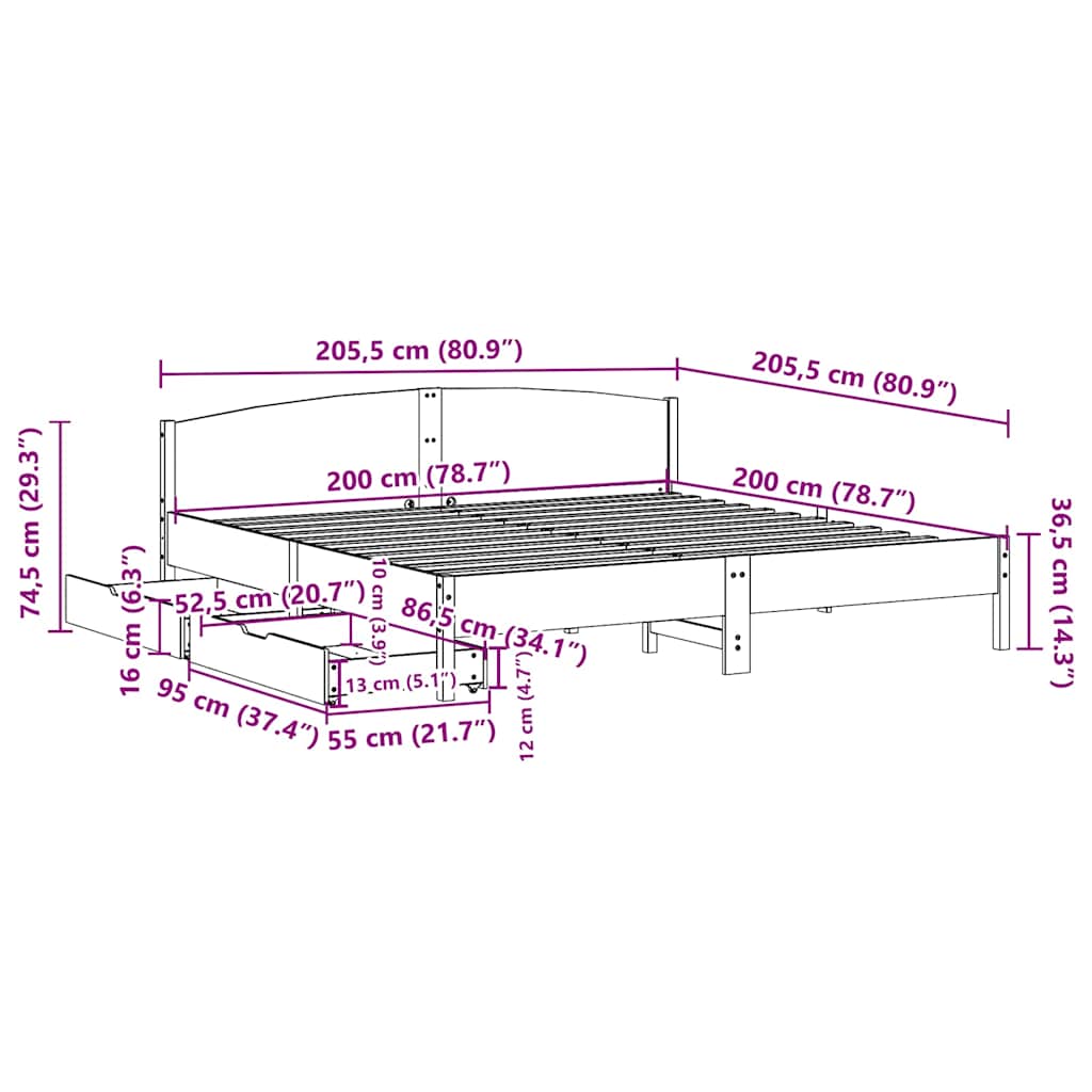 viaszbarna tömör fenyőfa ágy matrac nélkül 200 x 200 cm