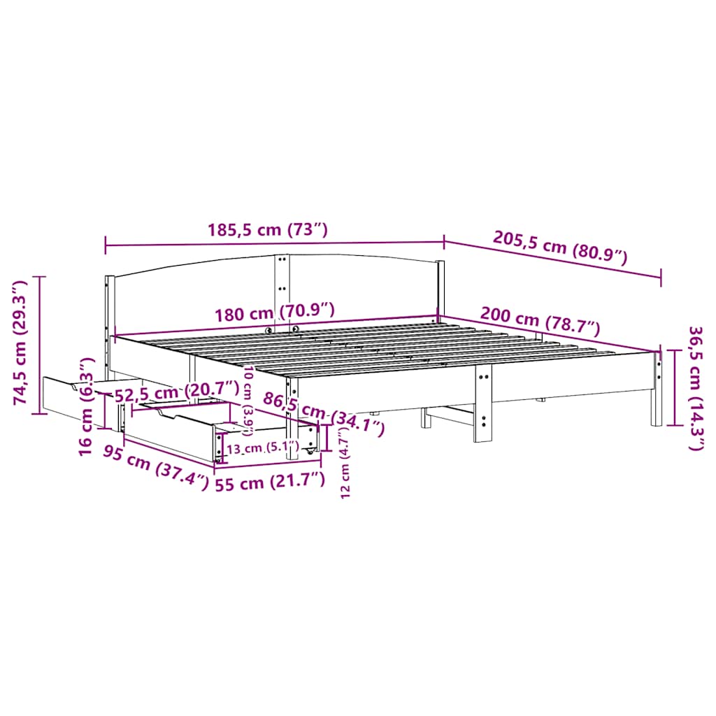 viaszbarna tömör fenyőfa ágy matrac nélkül 180 x 200 cm