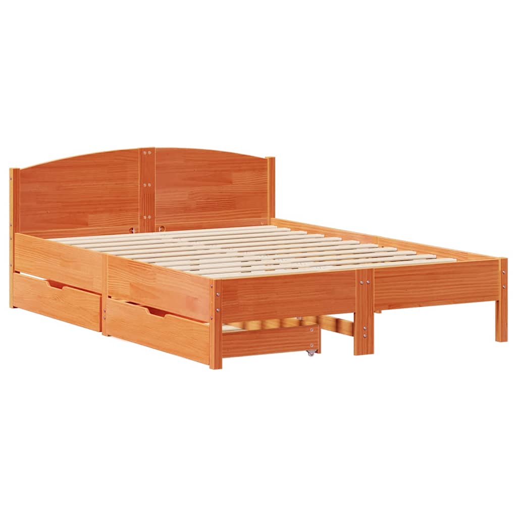 viaszbarna tömör fenyőfa ágy matrac nélkül 140 x 190 cm