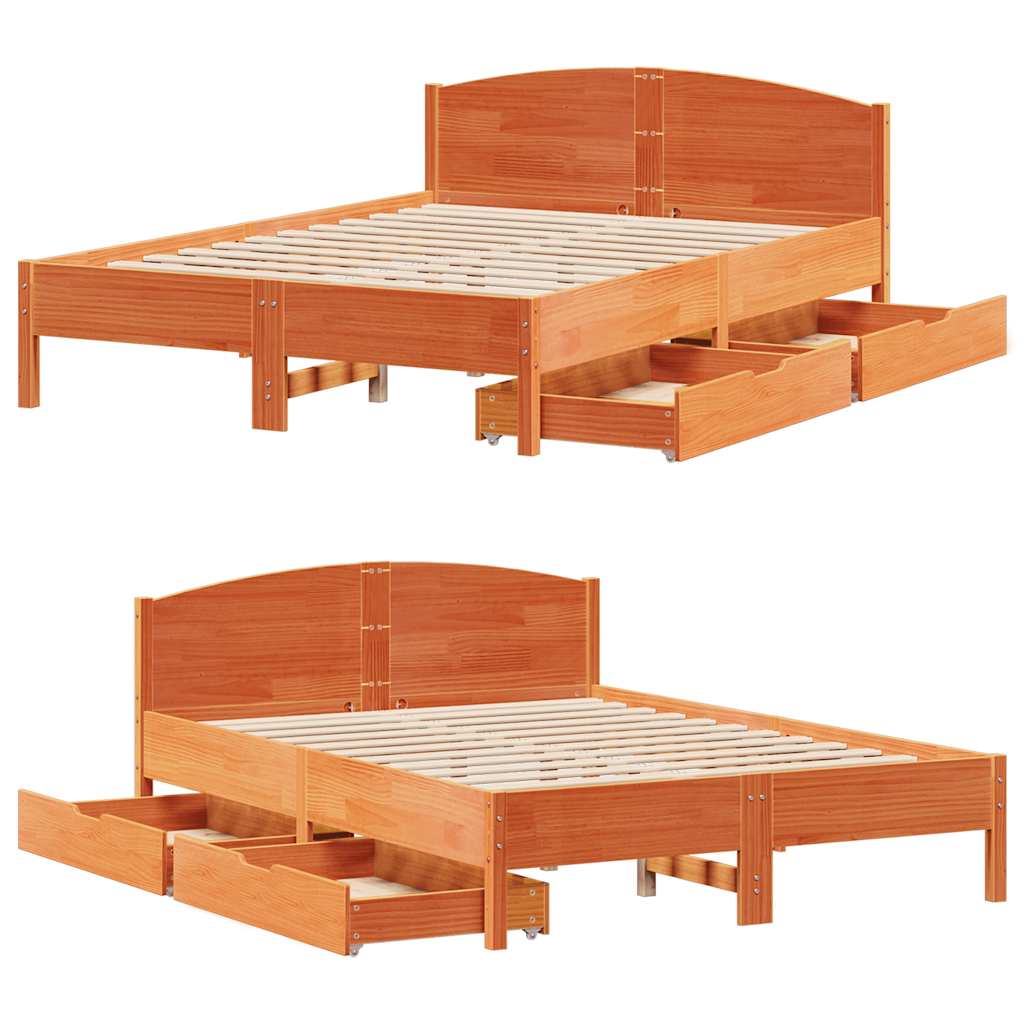 viaszbarna tömör fenyőfa ágy matrac nélkül 140 x 190 cm