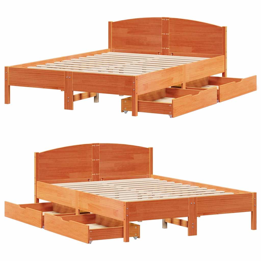 viaszbarna tömör fenyőfa ágy matrac nélkül 120 x 190 cm