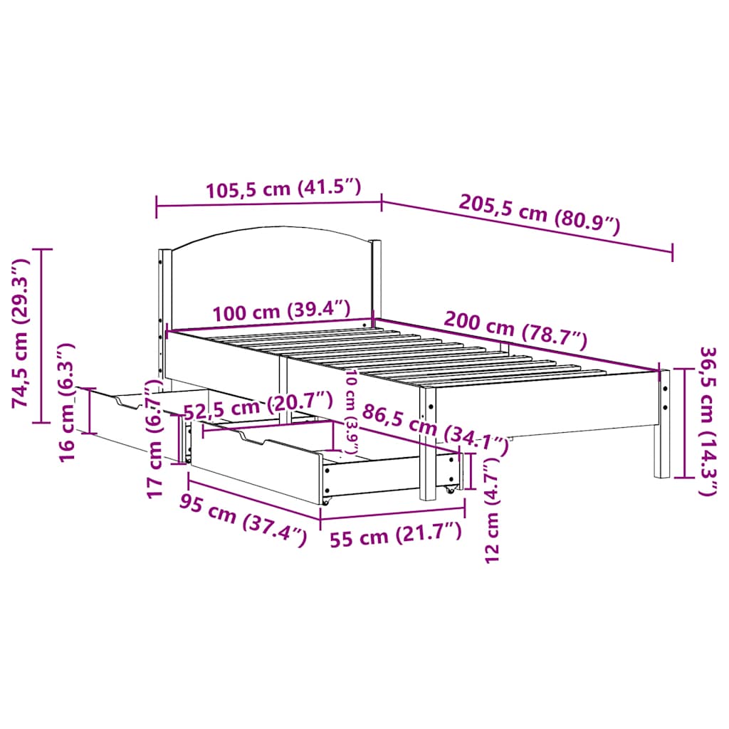 viaszbarna tömör fenyőfa ágy matrac nélkül 100 x 200 cm