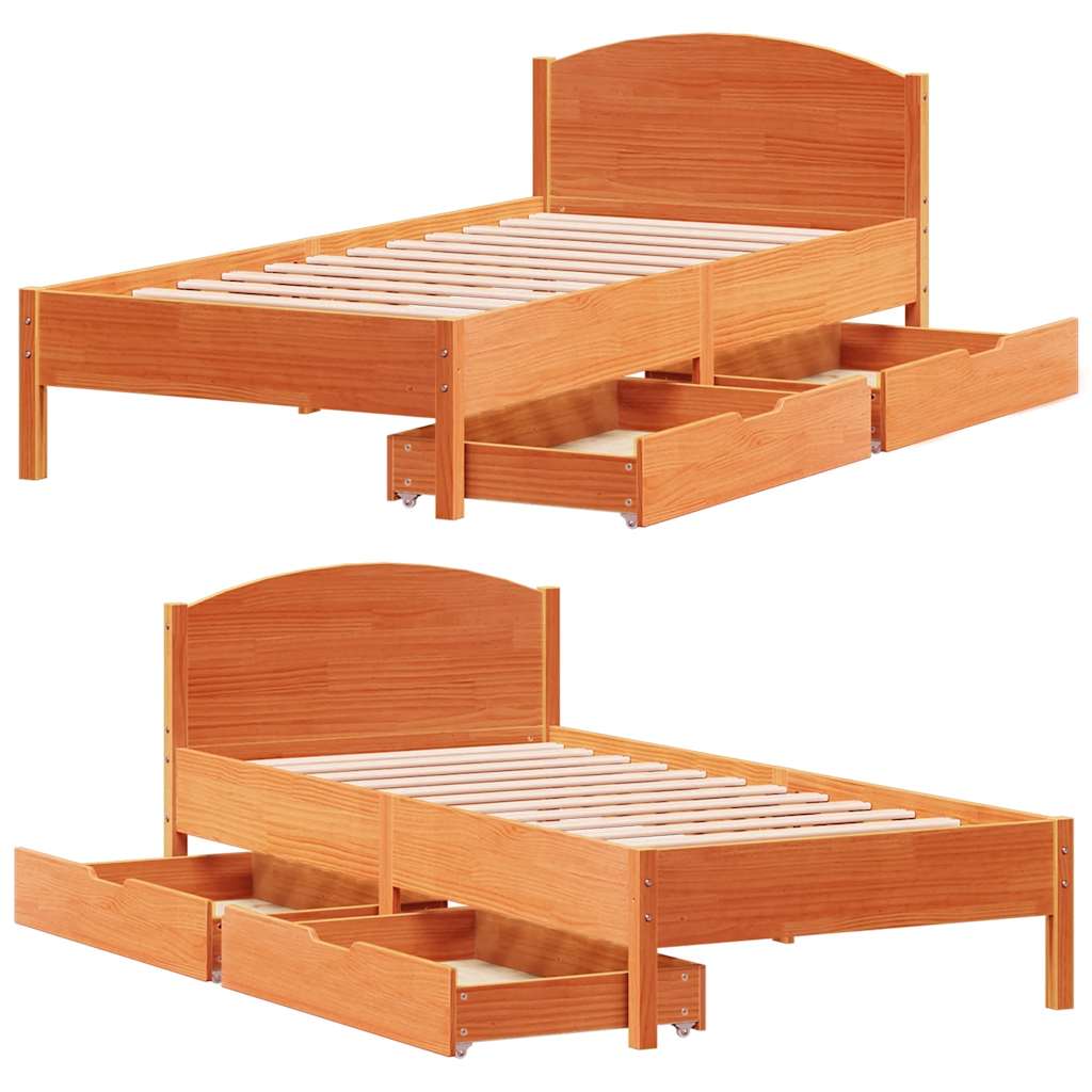 viaszbarna tömör fenyőfa ágy matrac nélkül 90 x 200 cm