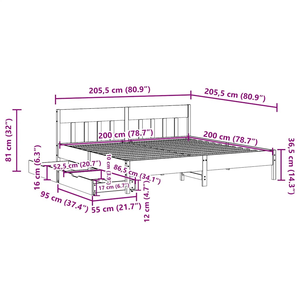 fehér tömör fenyőfa ágy matrac nélkül 200 x 200 cm
