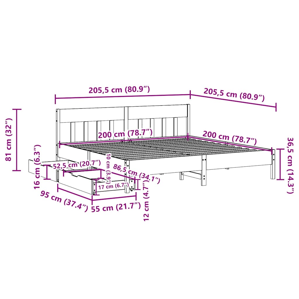 viaszbarna tömör fenyőfa ágy matrac nélkül 200 x 200 cm