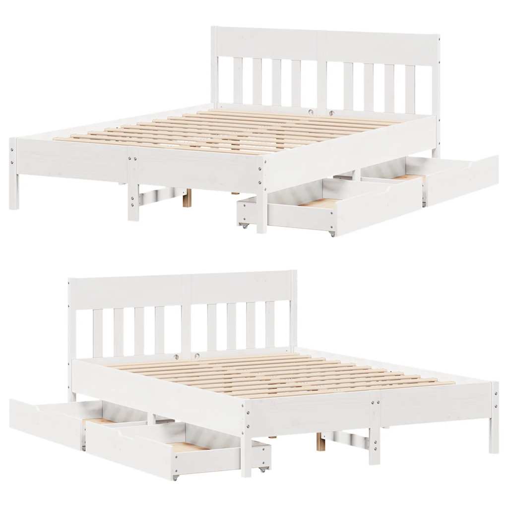 fehér tömör fenyőfa ágy matrac nélkül 135 x 190 cm