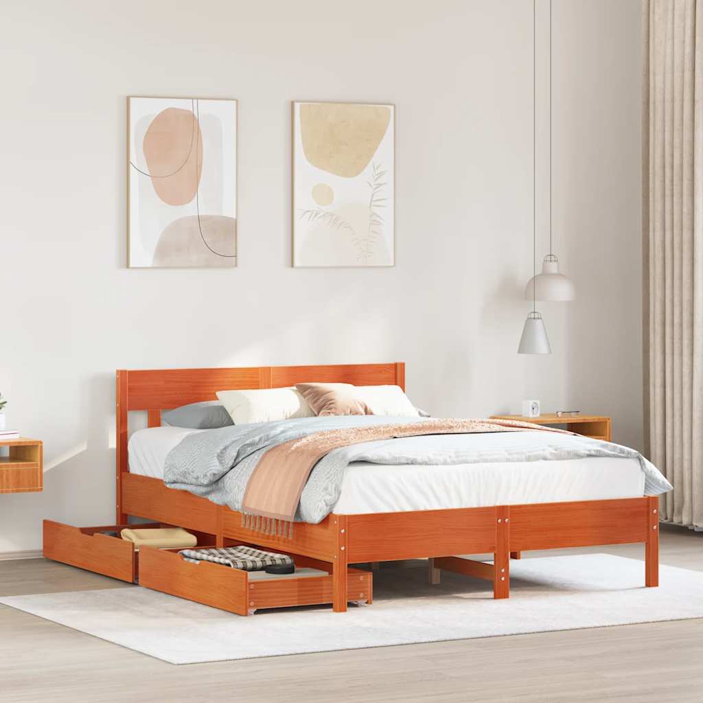 viaszbarna tömör fenyőfa ágy matrac nélkül 135 x 190 cm