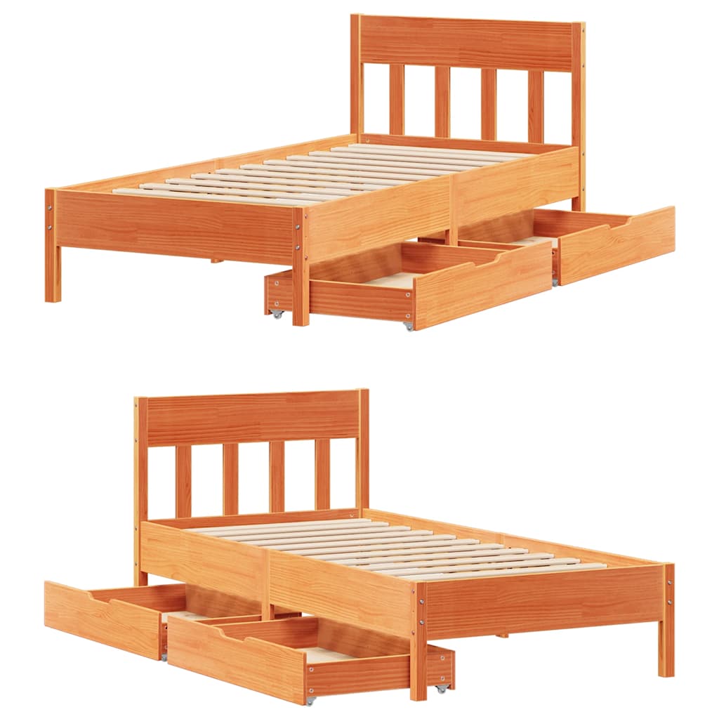viaszbarna tömör fenyőfa ágy matrac nélkül 90 x 190 cm