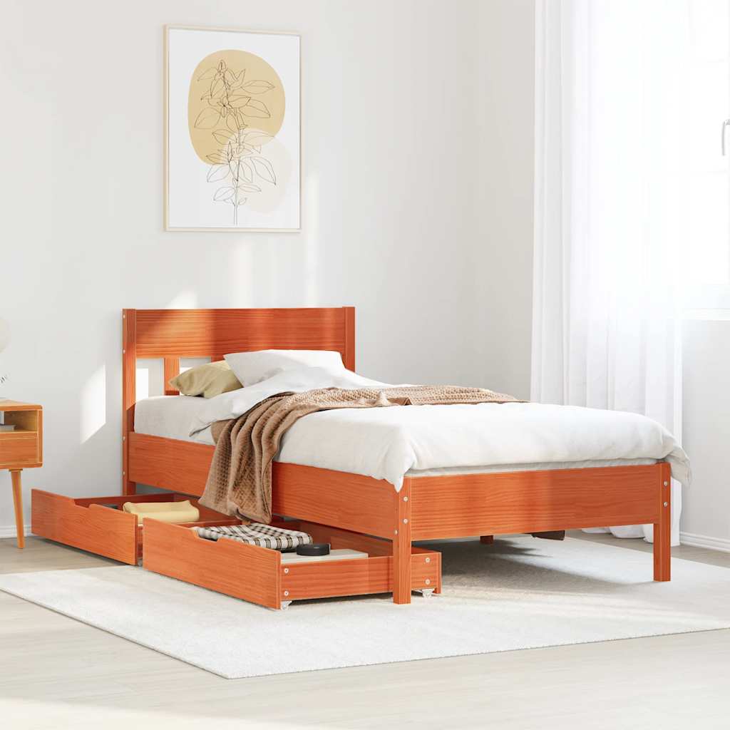 viaszbarna tömör fenyőfa ágy matrac nélkül 75 x 190 cm