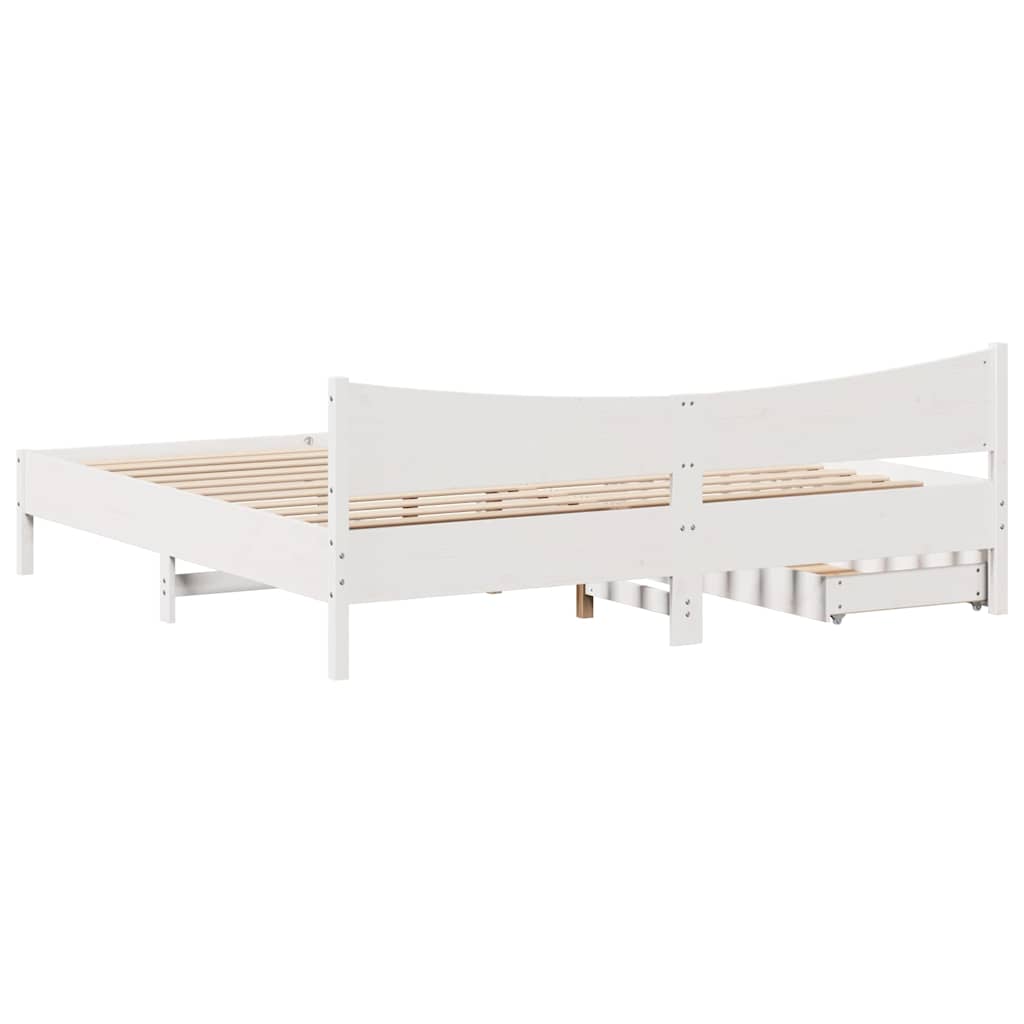 fehér tömör fenyőfa ágykeret fiókokkal 200 x 200 cm