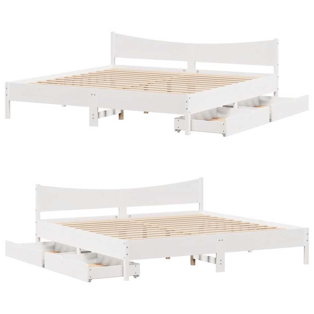 fehér tömör fenyőfa ágykeret fiókokkal 200 x 200 cm