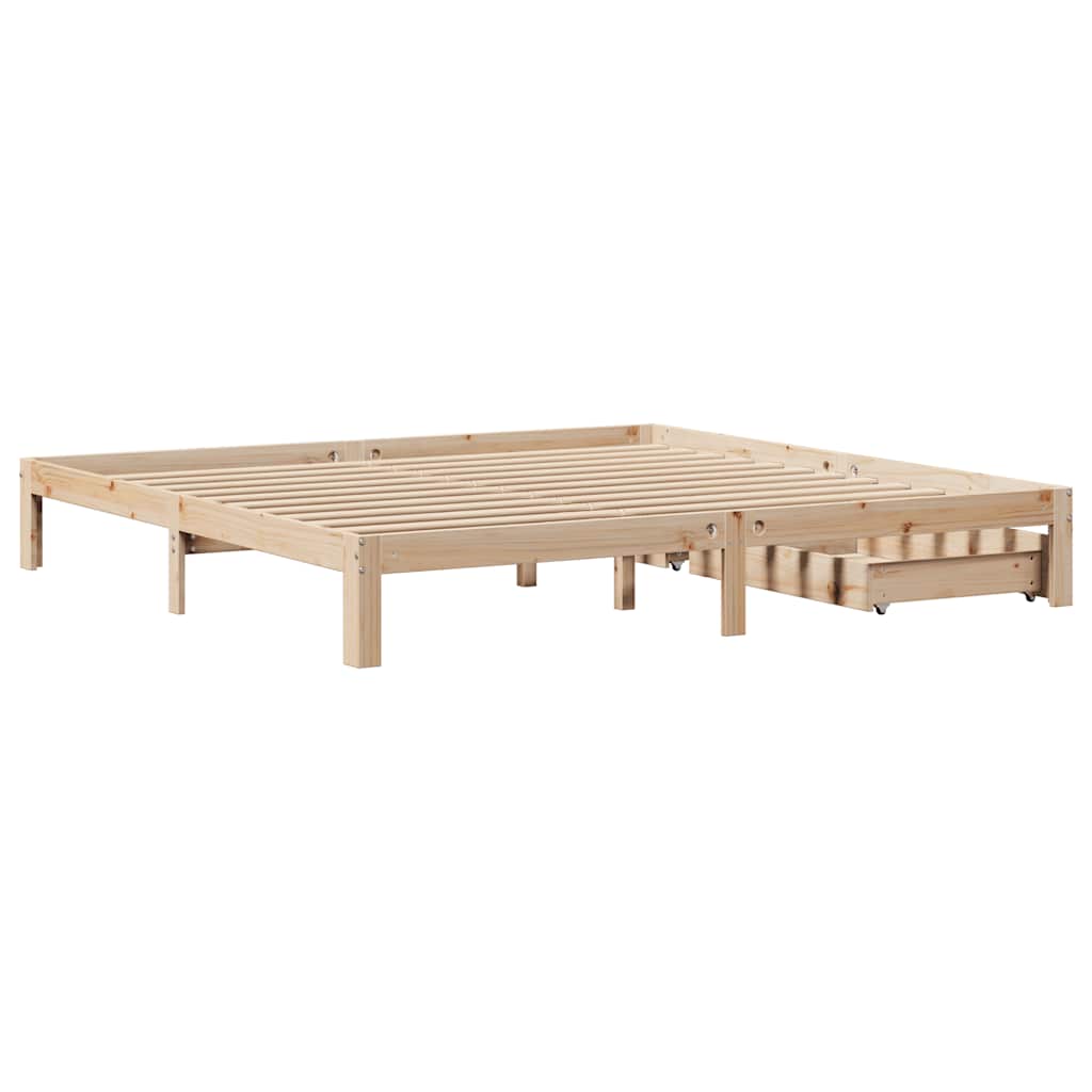 tömör fenyőfa ágykeret fiókokkal 200 x 200 cm