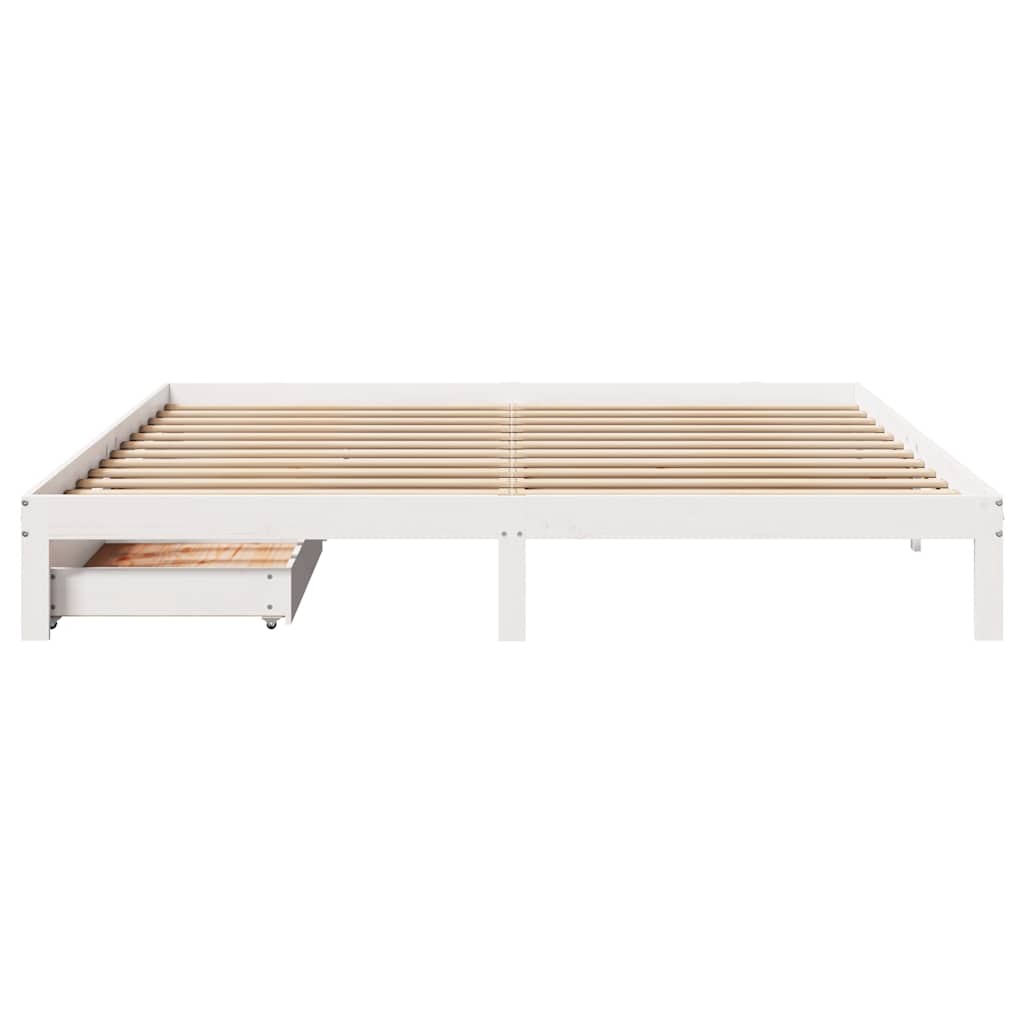 fehér tömör fenyőfa ágykeret fiókokkal 200 x 200 cm