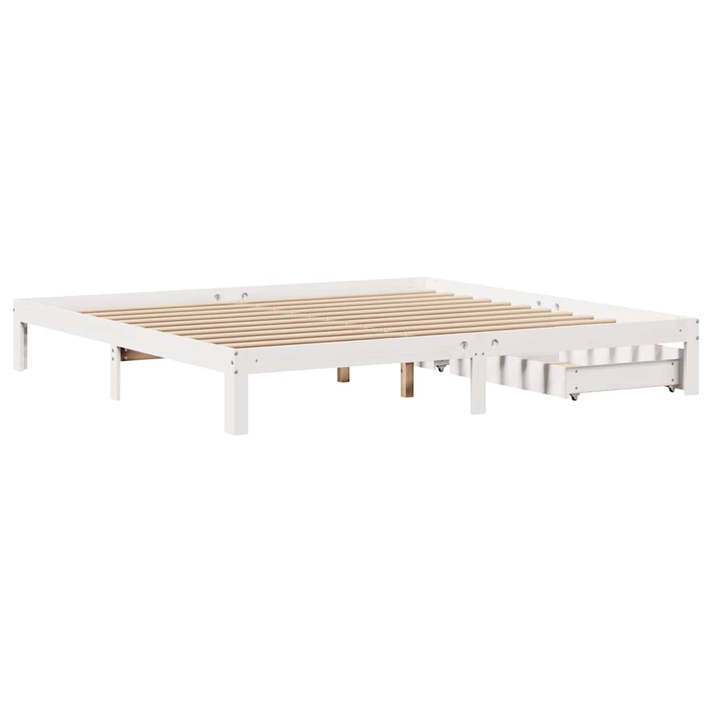 fehér tömör fenyőfa ágykeret fiókokkal 200 x 200 cm