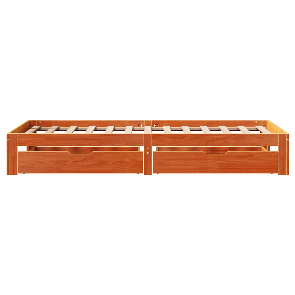 viaszbarna tömör fenyőfa ágykeret fiókokkal 100 x 200 cm