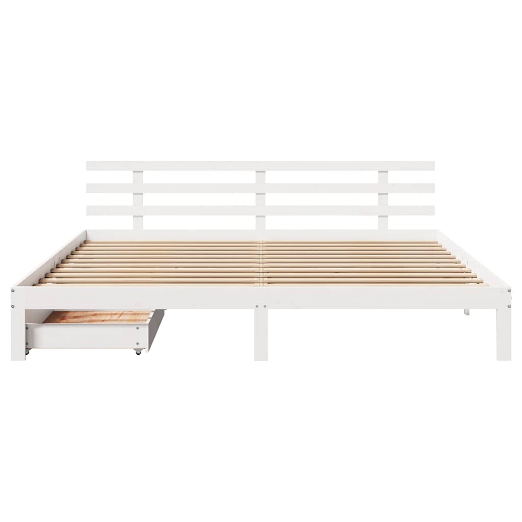 fehér tömör fenyőfa ágykeret fiókokkal 200 x 200 cm