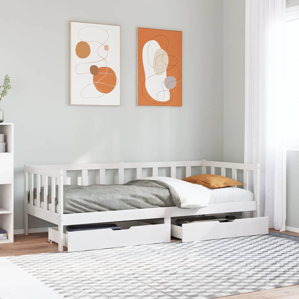 fehér tömör fenyőfa kanapéágy fiókkal 80 x 200 cm