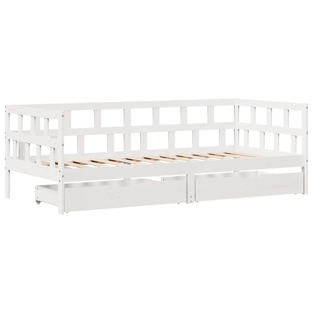 fehér tömör fenyőfa kanapéágy fiókokkal 90 x 200 cm