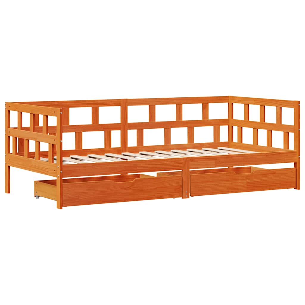 viaszbarna tömör fa kanapéágy fiókkal matrac nélkül 90 x 200 cm