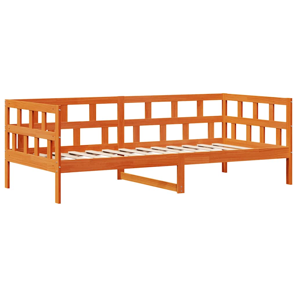 viaszbarna tömör fa kanapéágy fiókkal matrac nélkül 90 x 200 cm