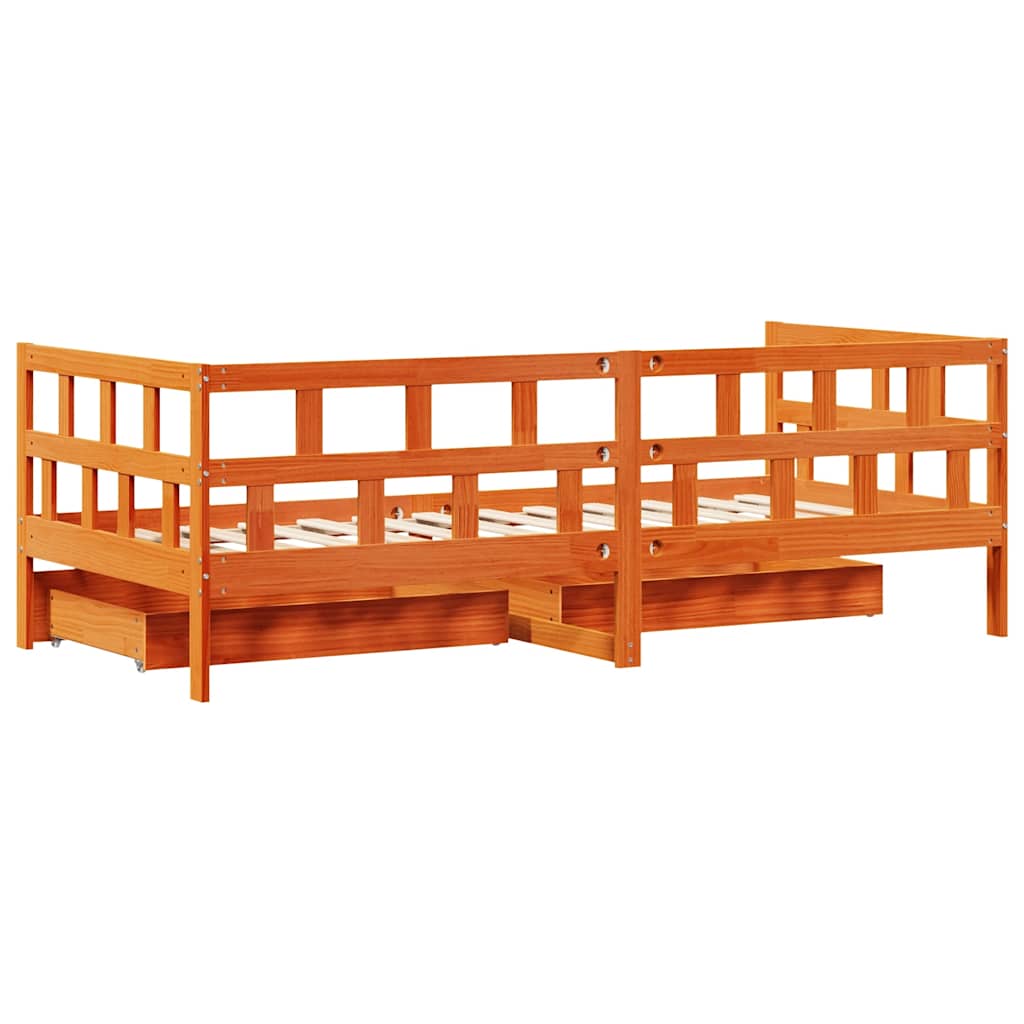 viaszbarna tömör fa kanapéágy fiókkal matrac nélkül 90 x 200 cm