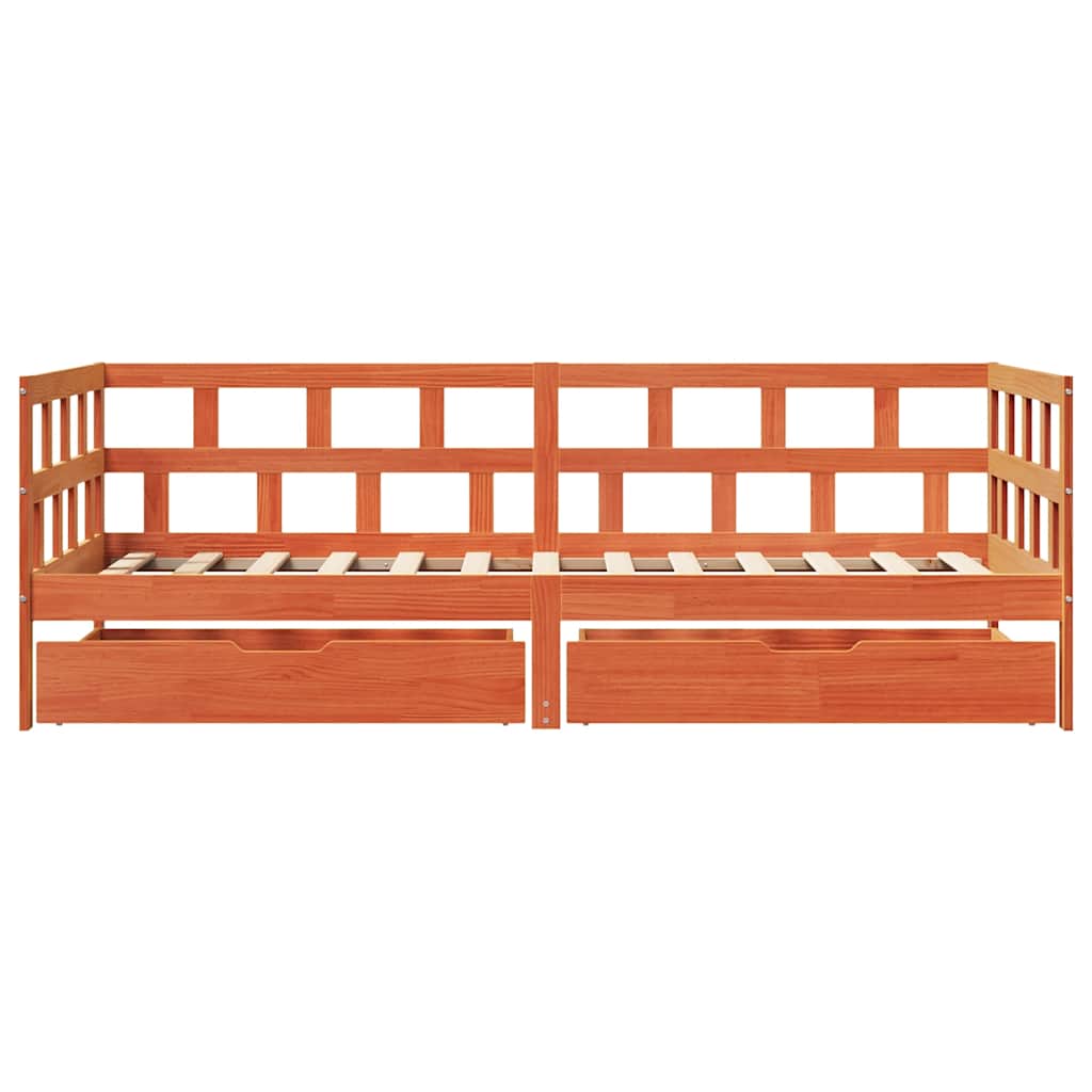 viaszbarna tömör fenyőfa kanapéágy fiókkal 80 x 200 cm