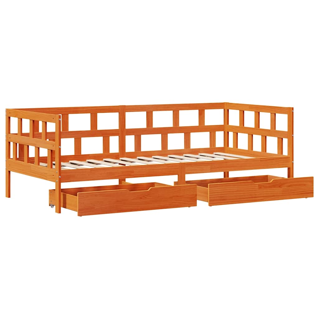 viaszbarna tömör fenyőfa kanapéágy fiókkal 80 x 200 cm