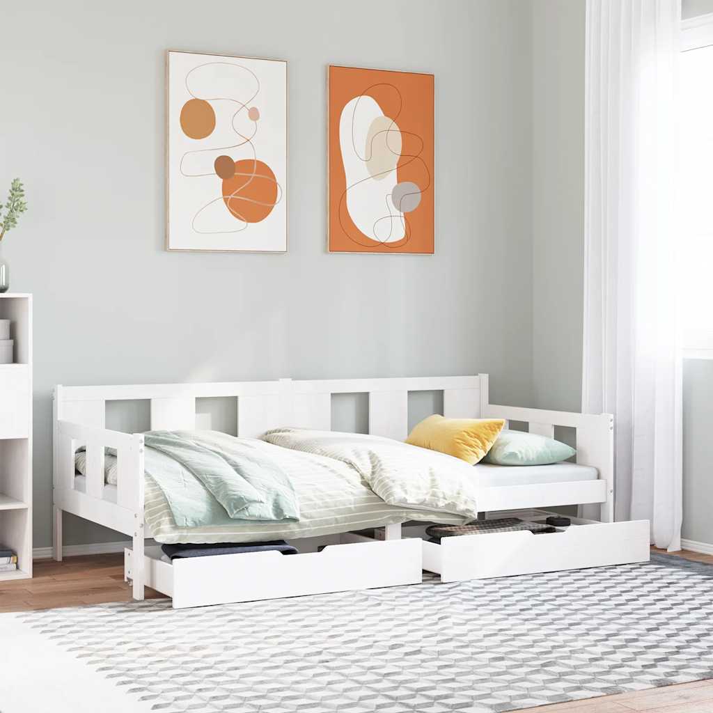 fehér tömör fenyőfa kanapéágy fiókokkal 90 x 200 cm