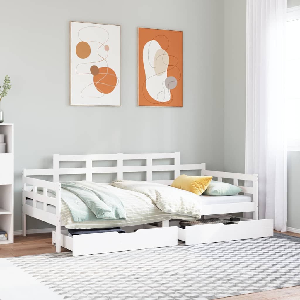 fehér tömör fenyőfa kanapéágy fiókokkal 90 x 200 cm