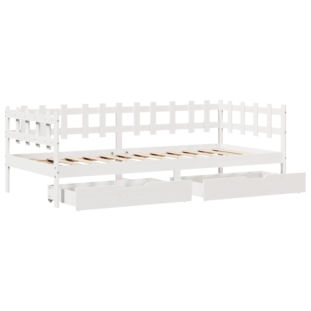 fehér tömör fenyőfa kanapéágy fiókokkal 90 x 200 cm