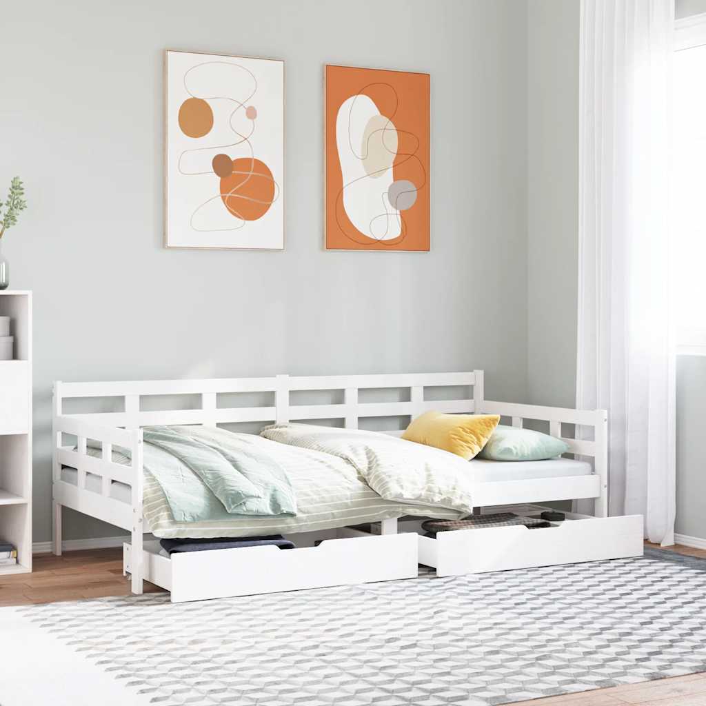 fehér tömör fenyőfa kanapéágy fiókkal 80 x 200 cm