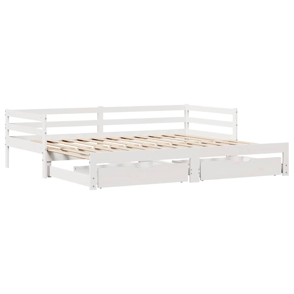 fehér kihúzható heverő fiókokkal matrac nélkül 90 x 190 cm