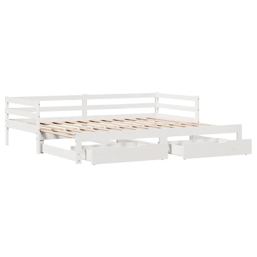 fehér kihúzható heverő fiókokkal matrac nélkül 90 x 190 cm