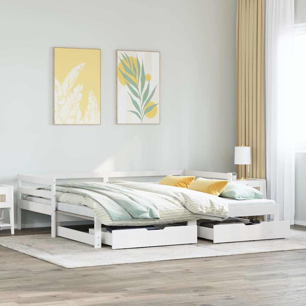 fehér kihúzható heverő fiókokkal matrac nélkül 90 x 190 cm