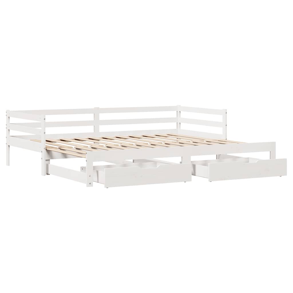 fehér kihúzható heverő fiókokkal matrac nélkül 80 x 200 cm