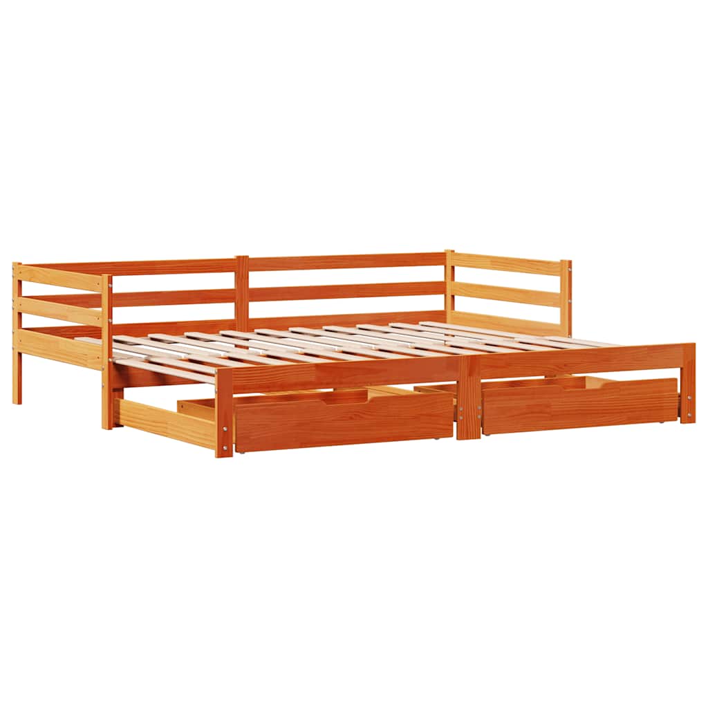 viaszbarna tömör fenyőfa kihúzható kanapéágy fiókkal 90 x 200cm