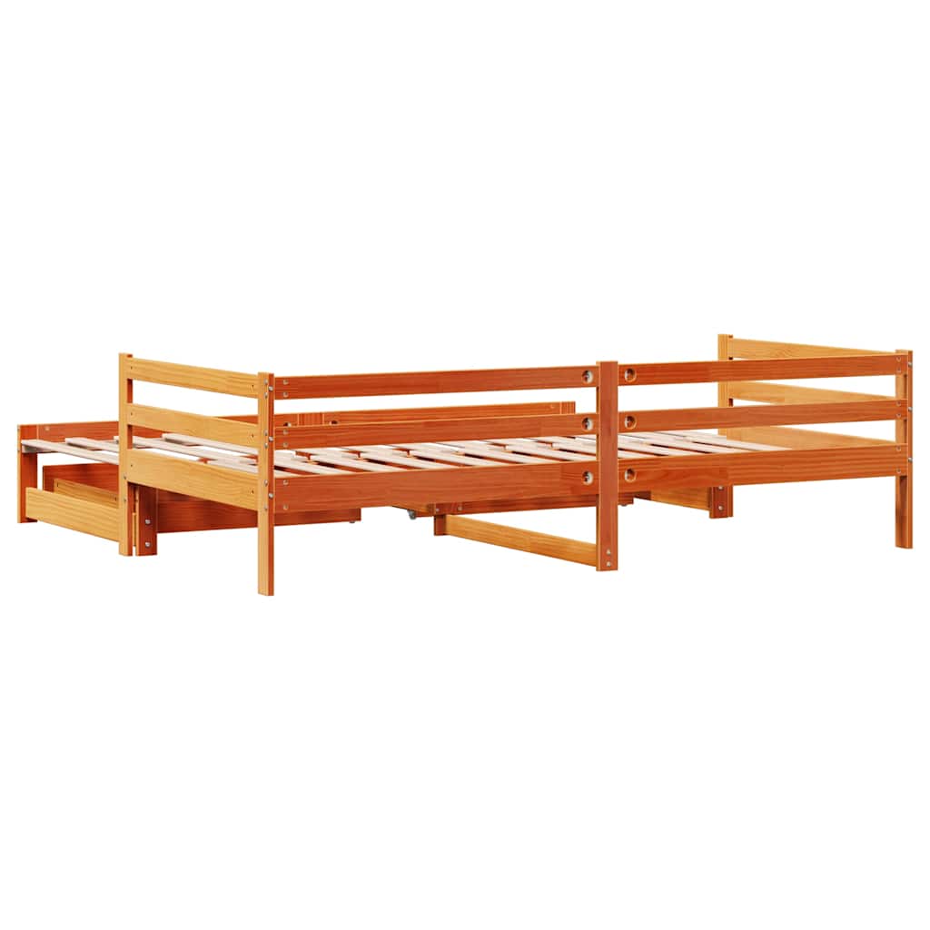 viaszbarna tömör fenyőfa kihúzható kanapéágy fiókkal 90 x 200cm