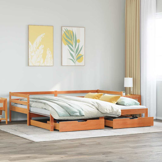 viaszbarna tömör fenyőfa kihúzható kanapéágy fiókkal 90 x 200cm