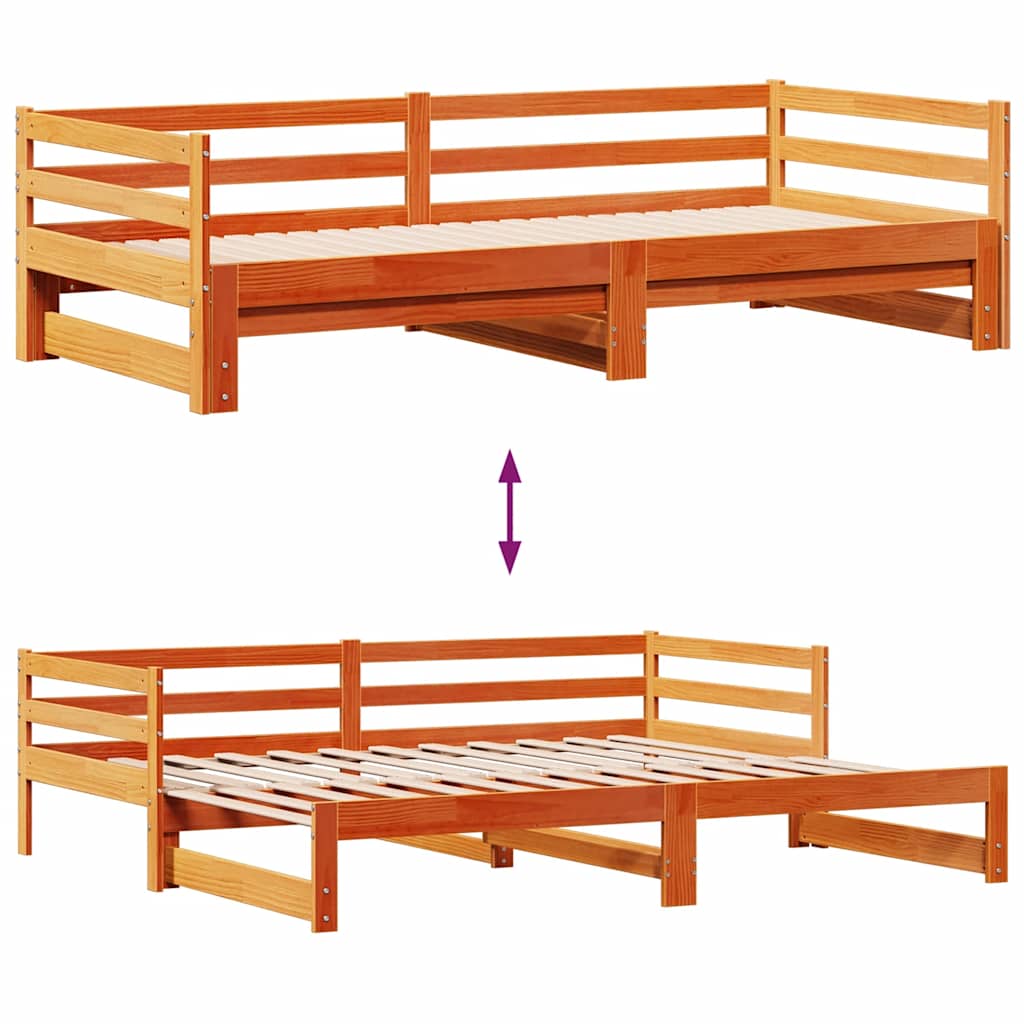 viaszbarna tömör fenyőfa kihúzható kanapéágy fiókkal 80x200cm