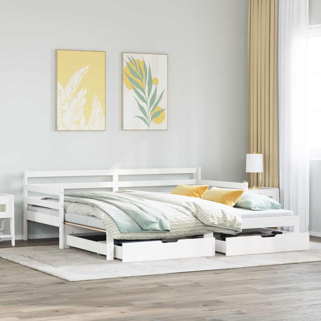 fehér tömör fenyőfa kanapéágy fiókokkal 90 x 200 cm