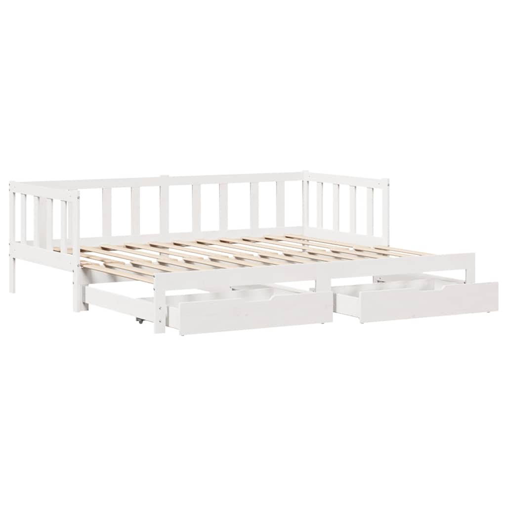 fehér kihúzható heverő fiókokkal matrac nélkül 90 x 200 cm