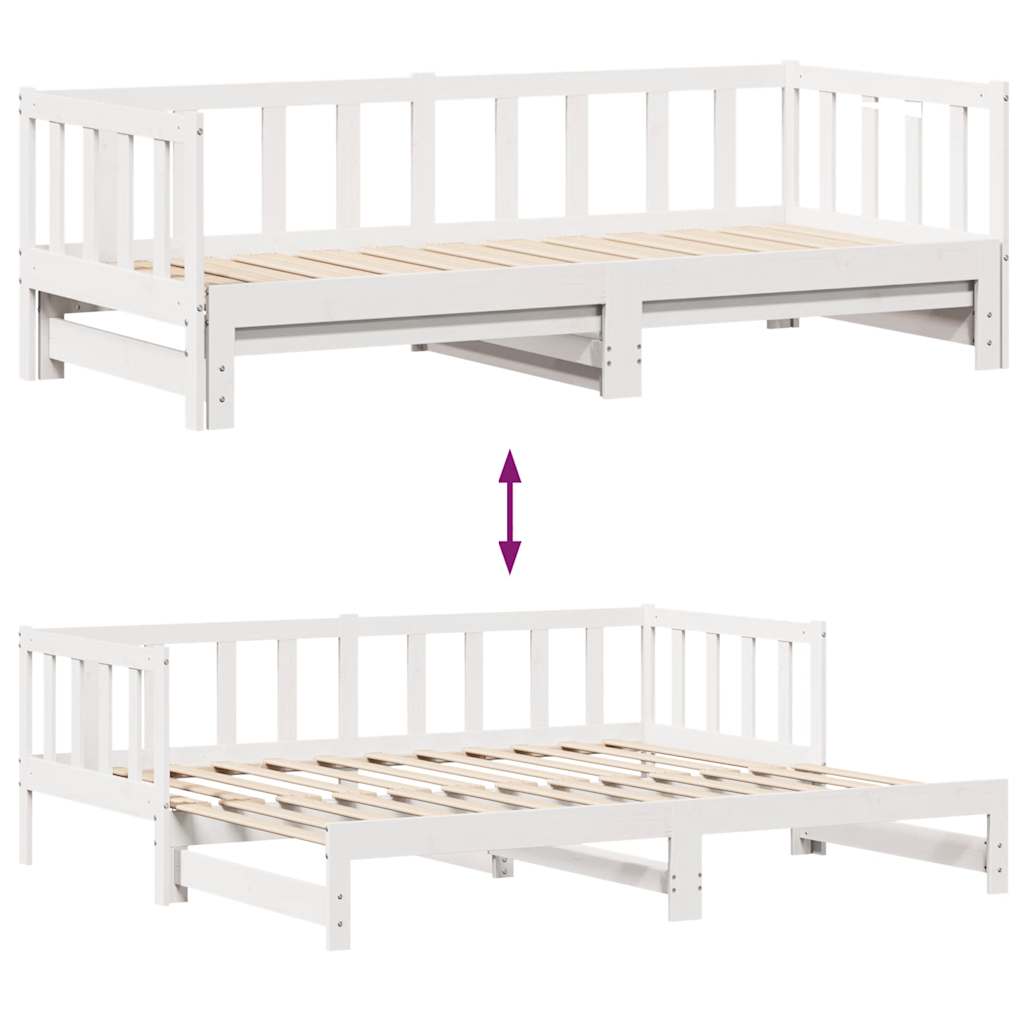 fehér kihúzható heverő fiókokkal matrac nélkül 90 x 200 cm