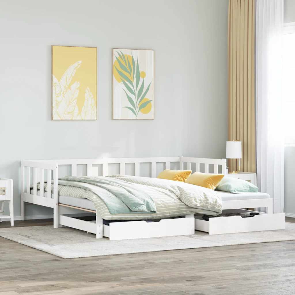 fehér kihúzható heverő fiókokkal matrac nélkül 90 x 200 cm