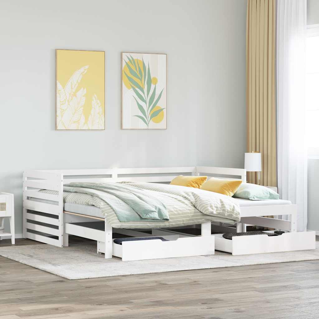 fehér tömör fenyőfa kanapéágy fiókokkal 90 x 200 cm