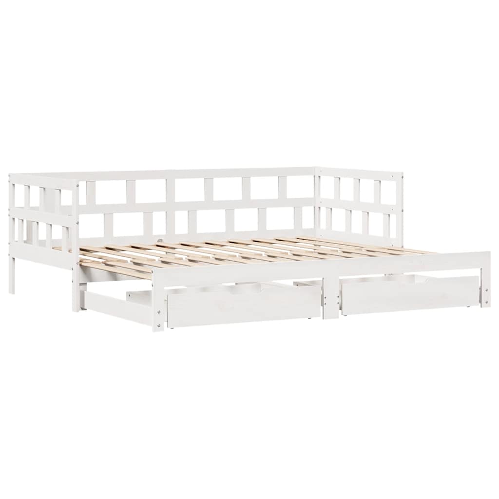 fehér kihúzható heverő fiókokkal matrac nélkül 90 x 200 cm