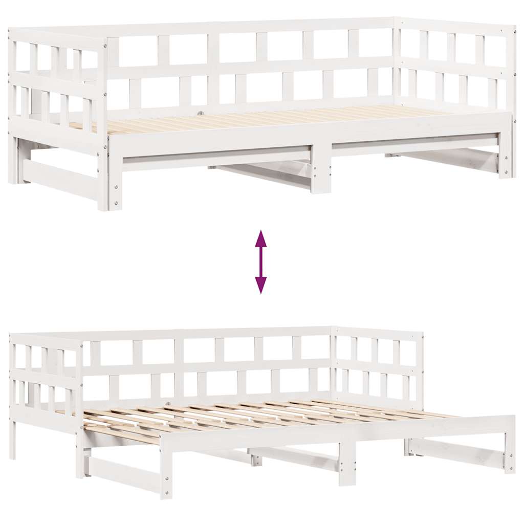 fehér kihúzható heverő fiókokkal matrac nélkül 90 x 200 cm