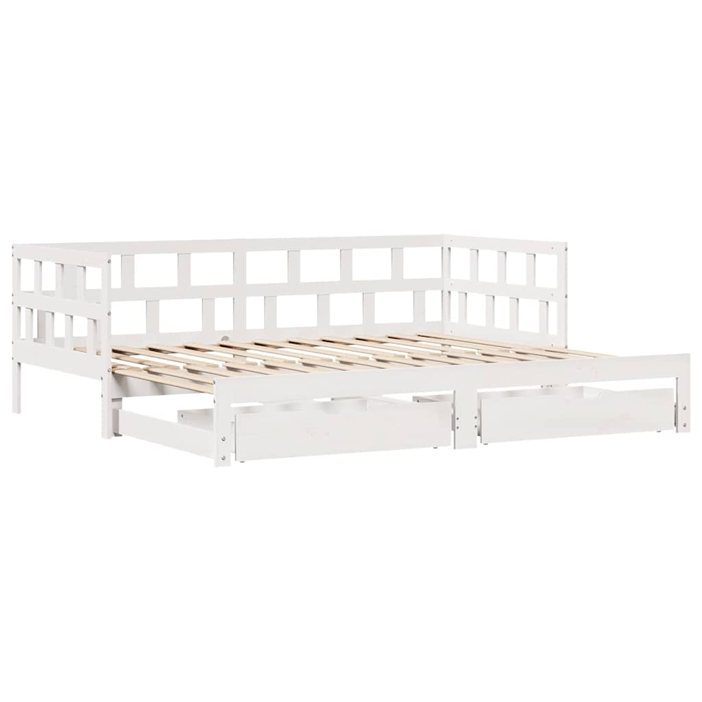 fehér kihúzható heverő fiókokkal matrac nélkül 80 x 200 cm