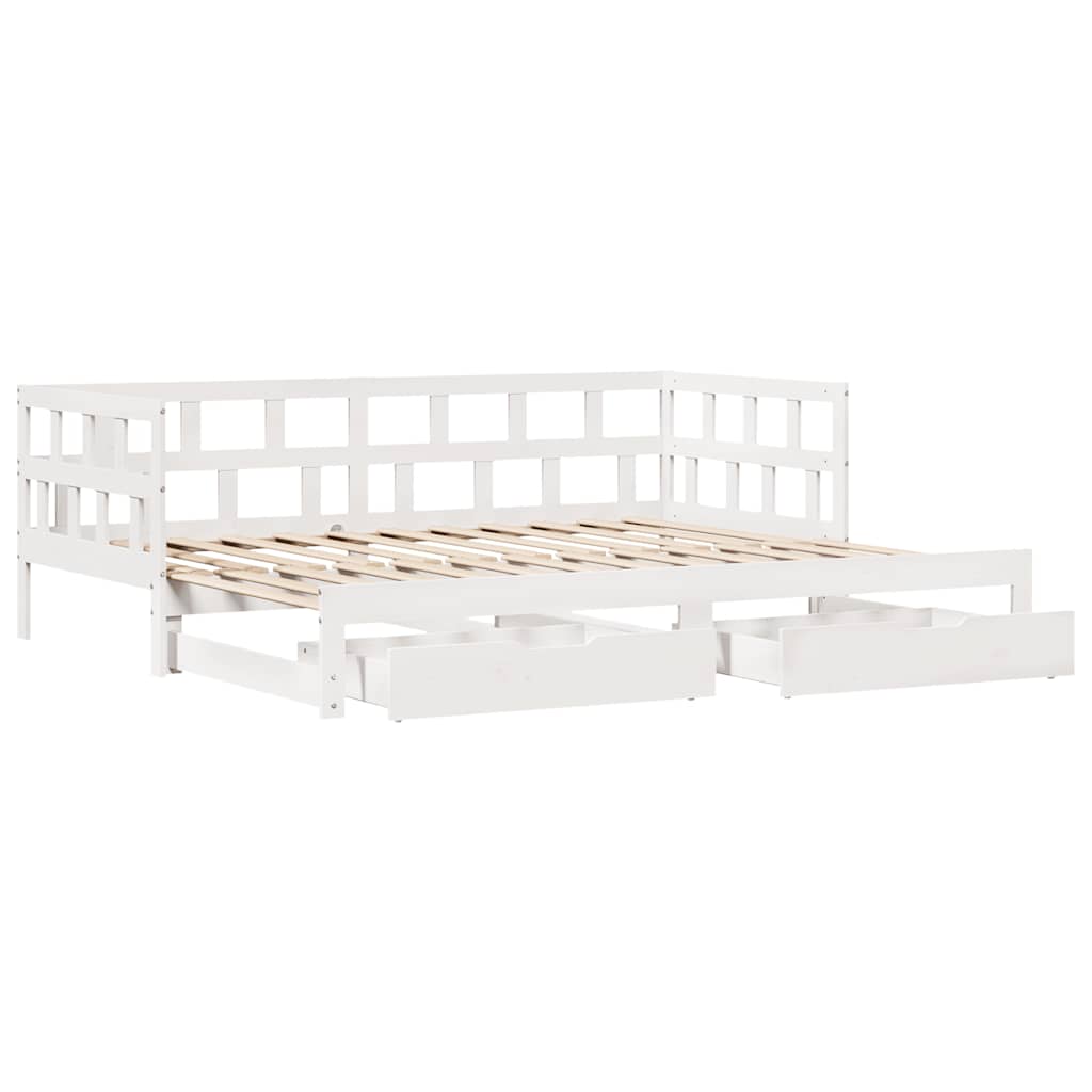 fehér kihúzható heverő fiókokkal matrac nélkül 80 x 200 cm