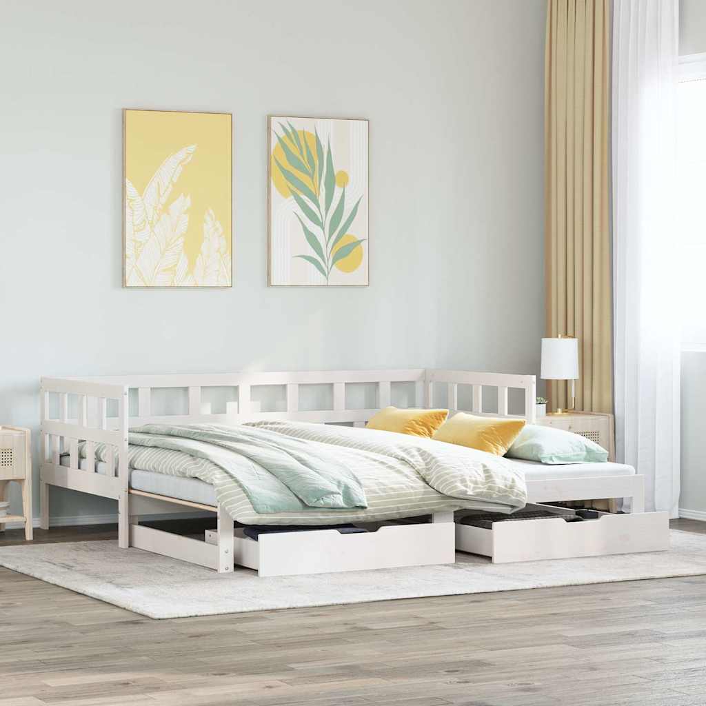 fehér kihúzható heverő fiókokkal matrac nélkül 80 x 200 cm